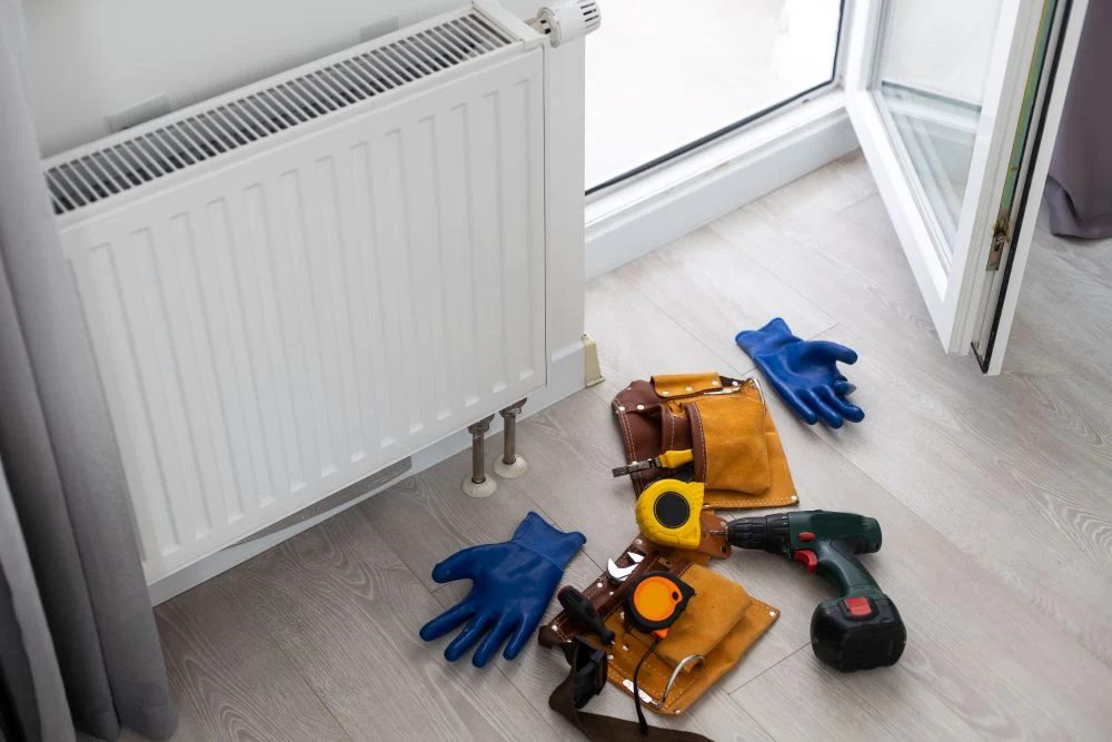 New panel radiator fitted with thermostatic valve